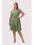 Kadın Fıstık Yeşili Volan Detaylı Midi Büyük Beden Şifon Elbise 4337-110 2