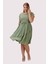 Kadın Fıstık Yeşili Volan Detaylı Midi Büyük Beden Şifon Elbise 4337-110 4