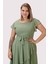 Kadın Fıstık Yeşili Volan Detaylı Midi Büyük Beden Şifon Elbise 4337-110 5
