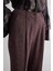 Kırçıllı Yüksek Bel Pileli Pantolon - Bordo 4
