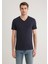 Stretch V Yaka Lacivert Basic Tişört 061748-17588 12