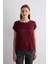 Yuvarlak Yaka Önü Saten Viskon Tshirt - Bordo 1