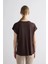 Yuvarlak Yaka Önü Saten Viskon Tshirt - Kahverengi 4