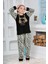 Kız Çocuk Leopar Desenli Göz Bantlı Peluş Polar Pijama Takımı 1