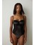 Siyah Balenli Kaplı Kadife Tanga Bodysuit 1