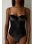 Siyah Balenli Kaplı Kadife Tanga Bodysuit 3