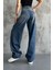 Toka Detaylı Koyu Mavi Bol Kesim Geniş Paça Rahat Baggy Jean Pantolon Mavi / 30 4