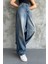 Toka Detaylı Koyu Mavi Bol Kesim Geniş Paça Rahat Baggy Jean Pantolon Mavi / 30 5