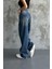 Toka Detaylı Koyu Mavi Bol Kesim Geniş Paça Rahat Baggy Jean Pantolon Mavi / 30 8