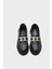 Oval Burunlu Metal Aksesuarlı Trak Tabanlı Kırışık Rugan Kadın Loafer 16