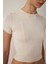 Bej Bisiklet Yaka Kısa Kollu Slim Fit Modal Tişört 16