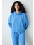 Mavi Kapüşonlu Silky Touch Sweatshirt 11