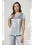 Saten Gecelik Sabahlık Pijama Takım Şort Takım 6'lı Gelin Çeyiz Seti - 6010 Mist 5
