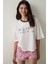 Ekru Bozkır Lalesi Çiçek Baskılı Pamuklu Bisiklet Yaka Kısa Kollu Şortlu Pijama Takımı - Inspired by Flora 12