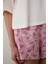 Ekru Bozkır Lalesi Çiçek Baskılı Pamuklu Bisiklet Yaka Kısa Kollu Şortlu Pijama Takımı - Inspired by Flora 14