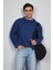 Erkek Oversize Kalın Fitilli Triko Kazak Indigo 1