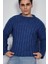 Erkek Oversize Kalın Fitilli Triko Kazak Indigo 3