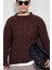 Erkek Oversize Kalın Fitilli Triko Kazak Kahve 4