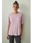 Lila Bisiklet Yaka Dikiş Detaylı Modal Oversize Tişört 12