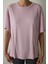 Lila Bisiklet Yaka Dikiş Detaylı Modal Oversize Tişört 13