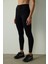 Siyah Yüksek Bel Pamuk Modal Karışımlı Slim Fit Spor Tayt 13