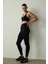 Siyah Yüksek Bel Pamuk Modal Karışımlı Slim Fit Spor Tayt 18