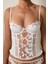 Kırık Beyaz Brode Işlemeli Çiçekli Push Up Korseli Büstiyer 15