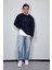 Erkek Regular Fit Bisiklet Yaka Kazak Lacivert 4