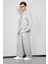 Erkek Oversize Boxy Fit Logo Detaylı Tüylü Kazak Gri 5