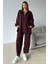 Yakası Fermuar Detaylı Premium Örme Kumaş Tunik Pantolon Takım Bordo 9375-TK 4