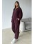 Yakası Fermuar Detaylı Premium Örme Kumaş Tunik Pantolon Takım Bordo 9375-TK 5