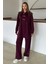 Metal Aksesuarlı Premium Kumaş Salaş Sweat Pantolon Takım Bordo 9372-TK 1