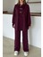 Metal Aksesuarlı Premium Kumaş Salaş Sweat Pantolon Takım Bordo 9372-TK 3