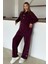 Metal Aksesuarlı Premium Kumaş Salaş Sweat Pantolon Takım Bordo 9372-TK 5