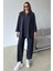 Yakası Fermuar Detaylı Premium Örme Kumaş Tunik Pantolon Takım Indigo 9375-TK 1