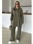 Metal Aksesuarlı Premium Kumaş Salaş Sweat Pantolon Takım Haki 9372-TK 1