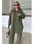 Metal Aksesuarlı Premium Kumaş Salaş Sweat Pantolon Takım Haki 9372-TK 3