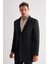 Siyah Dik Yaka Esnek Slim Fit Classic Kaşe Kaban 1008255171 1