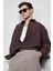 Erkek Oversize Uzun Kollu Basic Gömlek Kahverengi 1