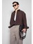 Erkek Oversize Uzun Kollu Basic Gömlek Kahverengi 3