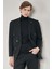 Siyah Kılıç Yaka Astarlı Çift Yırtmaç Pamuklu 6 Drop Slim Fit Classic Kruvaze Ceket 1002255113 2
