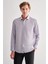 Gri Yarım Italyan Yaka Uzun Kol Slim Fit Pamuklu Gömlek 1004255180 1