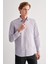 Gri Yarım Italyan Yaka Uzun Kol Slim Fit Pamuklu Gömlek 1004255180 3