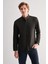Koyu Haki Smart Düğmeli Yaka Uzun Kol Cepsiz Slim Fit Casual Gömlek 1004255170 1