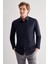 Koyu Lacivert Sert Yaka Filafil Desen Uzun Kol Slim Fit Pamuklu Gömlek 1004255181 1