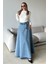 Beli Kuşaklı Denim Çan Uzun Etek Mavi 7064 5