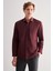 Bordo Yarım Italyan Yaka Uzun Kol Slim Fit Pamuklu Gömlek 1004255180 2