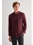 Bordo Yarım Italyan Yaka Uzun Kol Slim Fit Pamuklu Gömlek 1004255180 3