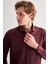 Bordo Yarım Italyan Yaka Uzun Kol Slim Fit Pamuklu Gömlek 1004255180 4