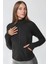 Kadın Dar Kesim Örme Dik Yaka Fermuarlı Aktif Üst Siyah 1